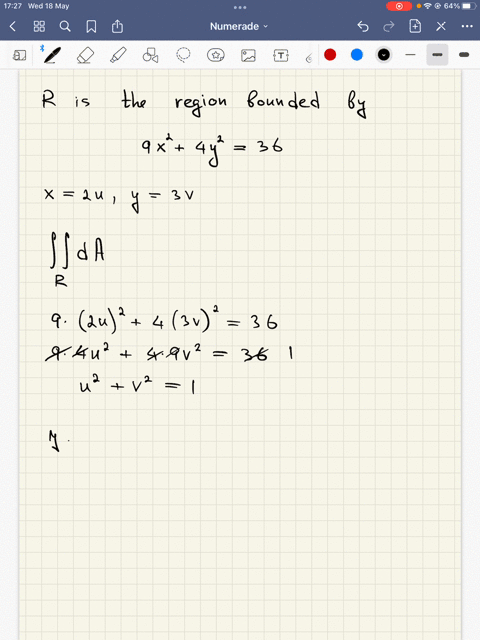 use-the-transformation-x-2u-y-3v-to-find-the-area-of-the-region-bounded-by-the-ellipse-9x2-4y2-36-03664
