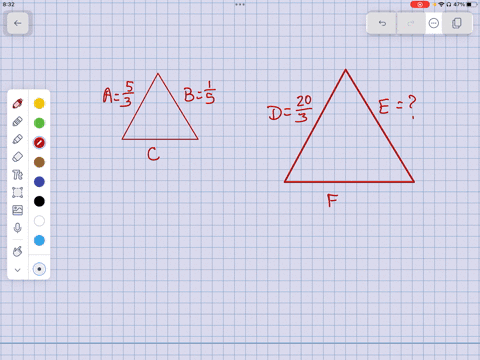 use-properties-of-similar-triangles-to-find-the-length-of-the-missing-side-triangle-abc-and-triangle-def-a-5-3-in-b-15-in-d-20-3in-e