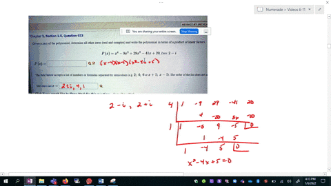 sace-my-ihsi-ciuntter-section-25-quastion-033-zero-of-the-polynomial-determine-all-othcr-zeros-real-and-complex-and-write-the-polynomial-terns-ora-giveh-product-of-linear-factors-p-9r-2952-m-61528