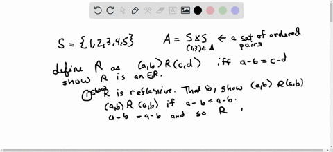 let-s-1-2-3-4-5-and-a-s-s-define-the-following-relation-r-on-a-a-b-r-c-d-if-and-only-if-a-b-c-d-prove-that-r-is-an-equivalence-relation-89384