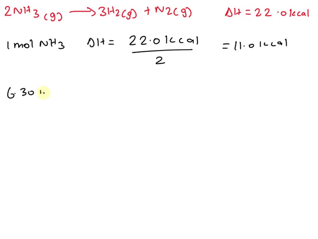 Ammonia (NH3) to hydrogen and nitrogen and 22.0 kcal of