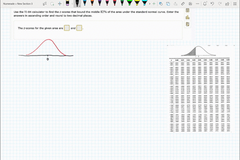 use-the-ti-84-calculator-to-find-the-z-scores-that-bound-the-middle-82-of-the-area-under-the-standard-normal-curve-enter-the-answers-in-ascending-order-and-round-to-two-decimal-places_-olb-t-04807
