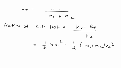 a-particle-of-mass-m1-traveling-at-speed-v0-collides-head-on-with-a-particle-of-mass-m2-at-rest-the-collision-is-perfectly-inelastic-ie-the-particles-fuse-together-at-the-collision-calculate-95124