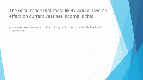the-occurrence-that-most-likely-would-have-no-effect-on-current-year-net-income-is-the-group-of-answer-choices-sale-in-current-year-of-an-office-building-contributed-by-a-stockholder-in-45-y-42905