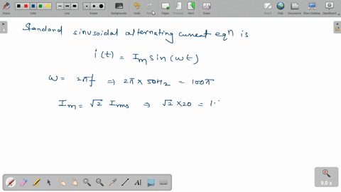 an alternating current varying sinusoidally with a frequency of 50hz ...