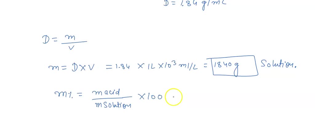 SOLVED: Concentrated sulfuric acid contains very little water; only 5.0 ...