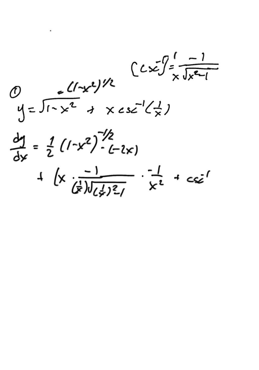 SOLVED Differentiation of Inverse Trigonometric Functions Find dy/dx