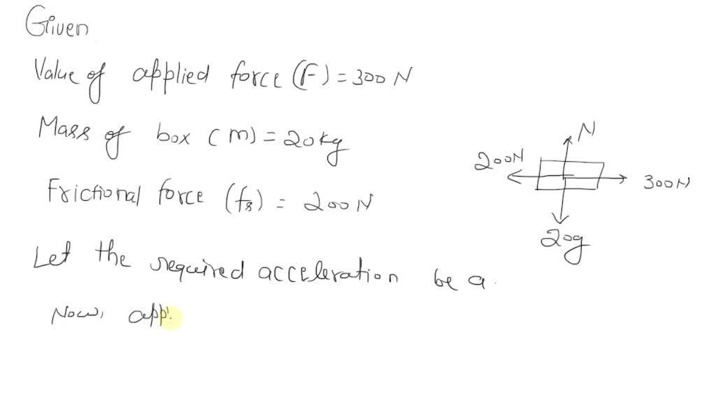 A force of 300N is applied across a 20kg box. The frictional force ...