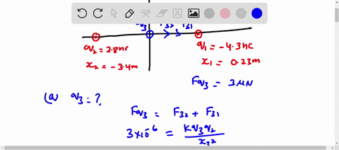 three-point-charges-are-arranged-along-the-x-axis-charge-q1-430-nc-is-located-at-x-0230-m-and-charge-q2-280-nc-is-at-x-0340-m-a-positive-point-charge-q3-is-located-at-the-origin-what-must-th-20545