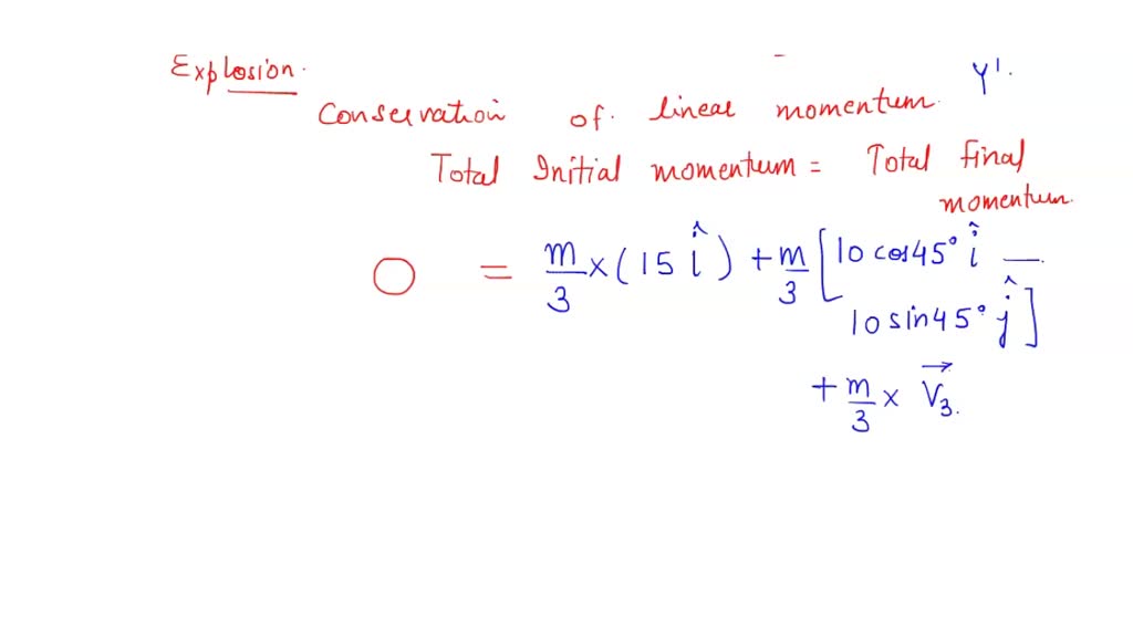 SOLVED An object explodes into three equal masses. One mass travels