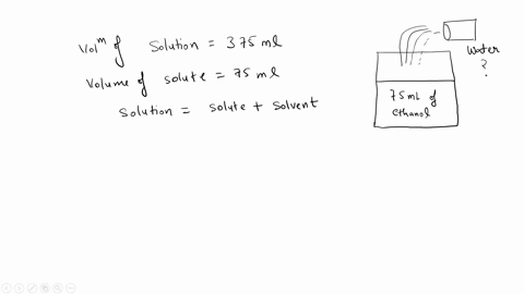 if-i-make-a-solution-by-adding-water-to-75ml-of-ethanol-until-the-total-volume-of-the-solution-is-375ml-what-is-the-percent-by-volume-of-ethanol-in-the-solution-88915