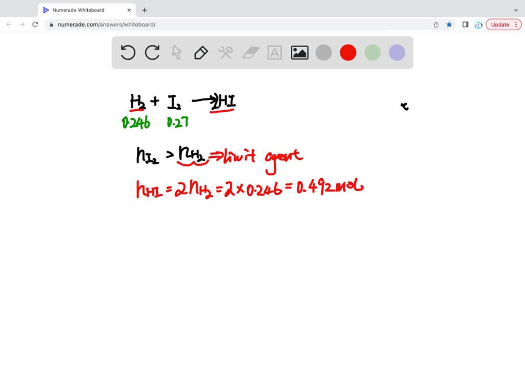 Solved For The Following Reaction 0 192 Moles Of Hydrogen Gas Are Mixed With 0 364 Moles Of