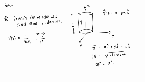 3-a-short-cylinder-bottom-face-at-z-0-top-face-at-z-l-centered-along-the-z-axis-carries-a-polarization-pz-kzz-where-k-is-a-positive-constant-a-find-an-expression-for-the-potential-due-to-thi-11118