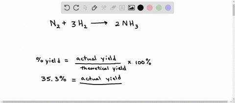 the-reaction-n2-3h2-2nh3-has-a-percent-yield-of-353-what-actual-yield-moles-should-be-expected-if-500-moles-of-n2-reacts-with-an-excess-of-hydrogen-46278