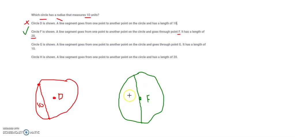 which circle has a radius that measures 10 units circle d is shown 