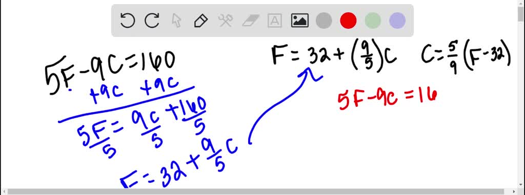 SOLVED: Show that the following functions are equivalent: 5F - 9C = 160 ...