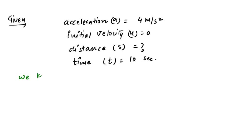 SOLVED A racing car has a uniform acceleration of 4 m s−2. What