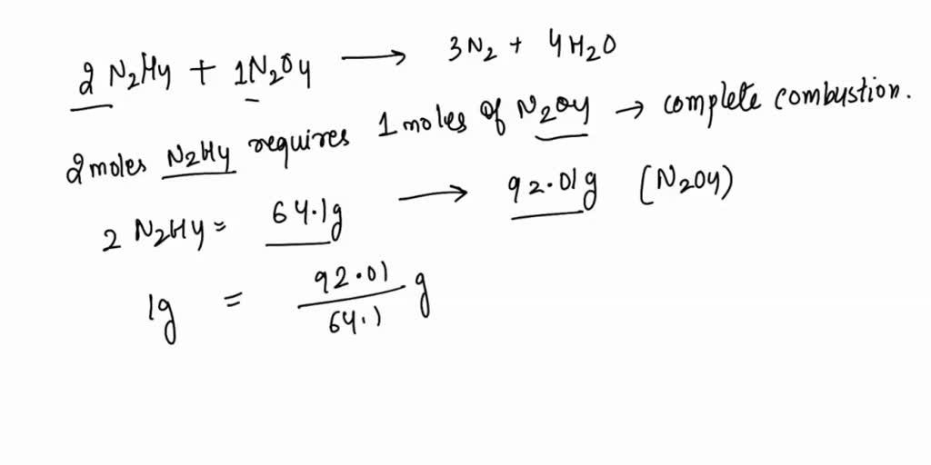 SOLVED: 6. a. 2N2H4 N2O4 -> 3N2 4H2O b. Calculate the molar mass of ...