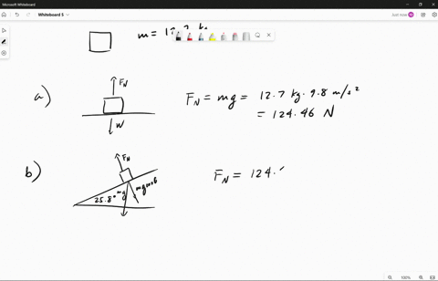 calculate-the-magnitude-of-the-normal-force-on-a-127-kg-block-in-the-following-circumstances-enter-your-answers-in-n-a-the-block-is-resting-on-a-level-surface-n-b-the-block-is-resting-on-a-s-83781