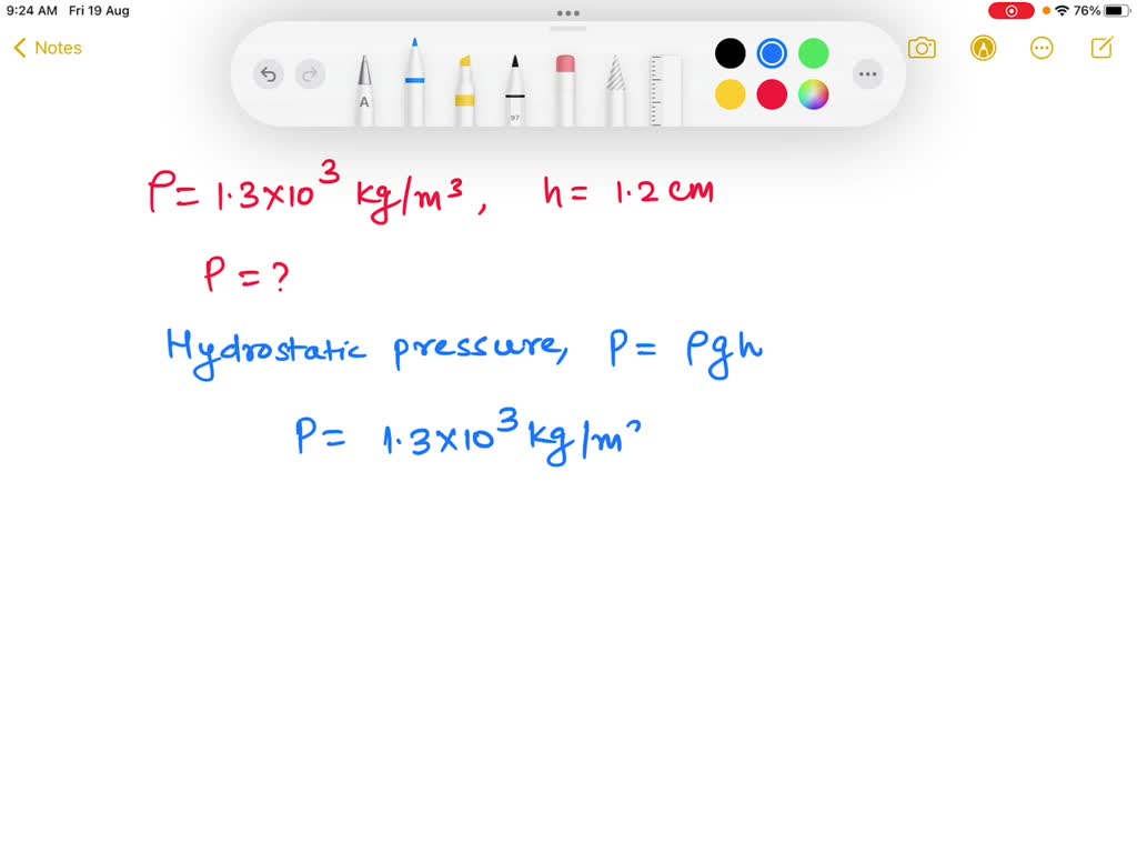 SOLVED Calculate the pressure due to a liquid column of height 1.2 cm