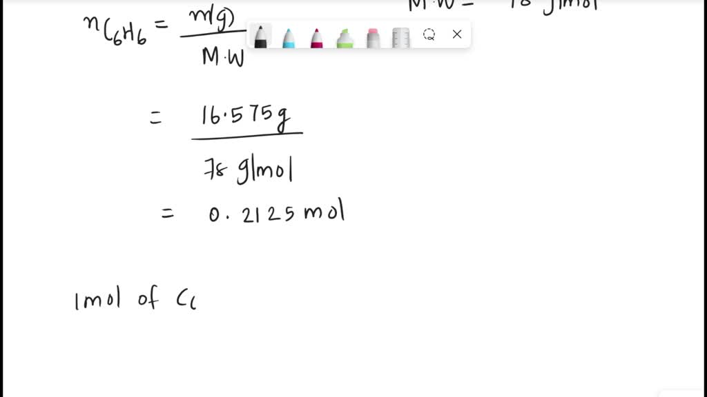 SOLVED: Determine the moles of carbon in 16.575 g of benzene (C6H6).