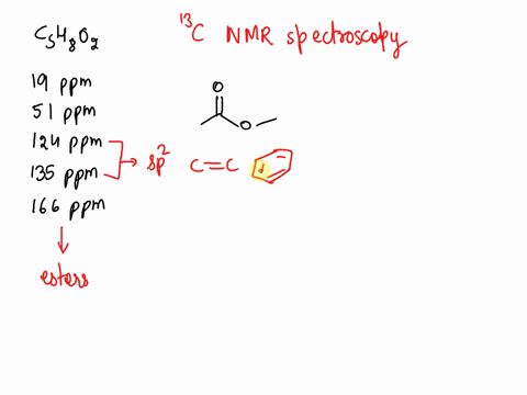 determine-the-structure-of-a-compound-with-the-molecular-formula-c5h8o2-with-the-following-13c-nmr-data-19-ppm-q-51-ppm-q-124-ppm-t-135-ppm-s-166-ppm-s-39143