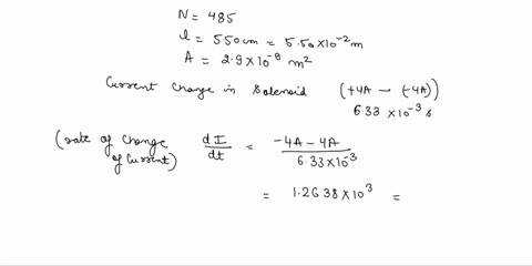 a-solenoid-with-485-turns-has-a-length-of-550-cm-and-a-cross-sectional-area-of-290-109-m2-find-the-solenoids-inductance-and-the-average-emf-around-the-solenoid-if-the-current-changes-from-40-37312