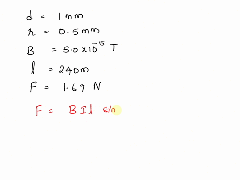 suppose-a-straight-100-mm-diameter-copper-wire-could-just-float-horizontally-in-air-because-of-the-force-due-to-the-earths-magnetic-field-which-is-horizontal-perpendicular-to-the-wire-and-of-35374