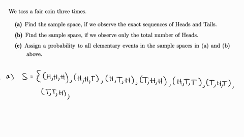 we-toss-fair-coin-three-times_-a-find-the-sample-space-if-we-observe-the-exact-sequences-of-heads-and-tails_-b-find-the-sample-space-if-we-observe-only-the-total-number-of-heads-c-assign-pro-37055