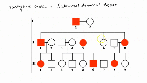 huntingtons-chorea-is-an-autosomal-dominant-trait-below-is-a-pedigree-of-a-family-with-huntingtons-disease-if-iii-6-had-a-child-with-a-healthy-individual-what-would-be-the-chance-they-would-38792