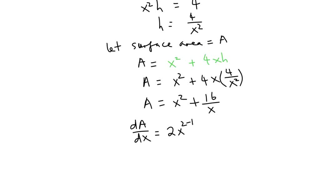 SOLVED An opentop box with a square base is to have a volume of 4
