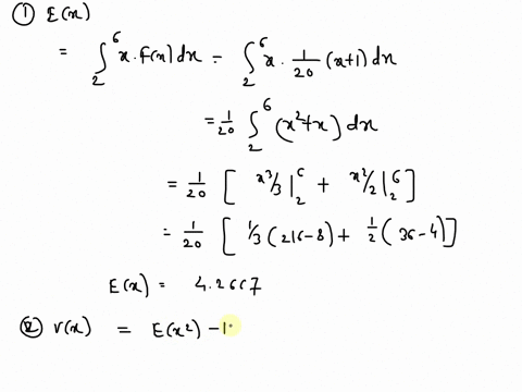 1-x-is-a-continuous-random-variable-with-a-density-function-given-by-fz-r1-for-2-r-6-and-0-otherwise-find-ex-and-varx-6-find-e2x-52-45566