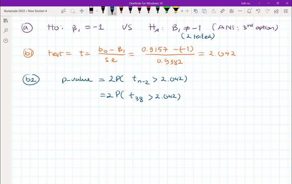 SOLVED: If the t ratio for the slope of a simple linear regression ...