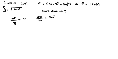 a-particle-starts-at-the-point-1-0-moves-along-the-x-axis-to-1-0-and-then-along-the-semicircle-y-1-x2-to-the-starting-point-use-greens-theorem-to-find-the-work-done-on-this-particle-by-the-f-83723