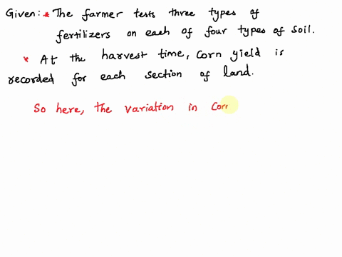 a-farmer-wishes-to-test-the-effects-of-a-new-fertilizer-on-her-corn-yield-she-has-four-equal-sized-plots-of-land-one-with-sandy-soil-one-with-rocky-soil-one-with-clay-rich-soil-and-one-with-28031