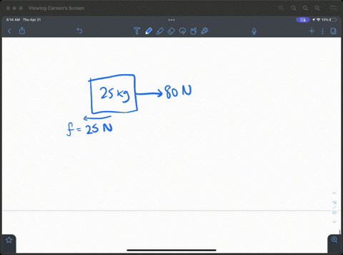2-a-25-kg-box-sitting-on-a-horizontal-surface-is-pulled-by-a-80-n-force-the-force-due-to-kinetic-friction-acting-on-the-box-is-25-n-draw-free-body-diagram-here-a-what-is-the-net-horizontal-f-58151