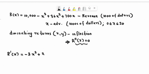 find-the-point-of-diminishing-returns-xy-for-the-function-rx-where-rx-represents-revenue-in-thousands-of-dollars-and-represents-the-amount-spent-advertising-in-thousands-of-dollars-rx-10000-47301