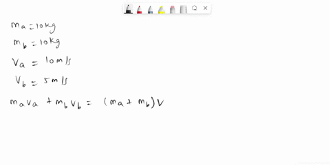 object-a-of-mass-10-kg-is-moving-at-a-velocity-10-ms-to-the-right-it-collides-and-sticks-to-object-b-of-mass-10-kg-moving-in-the-same-direction-as-object-a-with-a-velocity-of-5-ms-what-is-th-13175