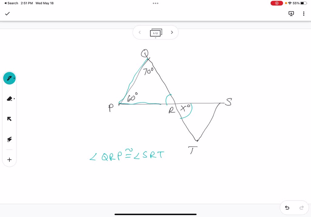 SOLVED 'what is the value of x Triangle PQR, triangle RST , and two