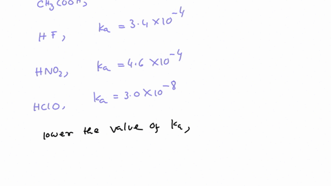 which-of-the-following-is-the-weakest-acid-question-8-options-hcn-ka-49-10-10-ch3cooh-ka-18-10-5-hf-ka-34-10-4-hno2-ka-46-10-4-hclo-ka-30-10-8