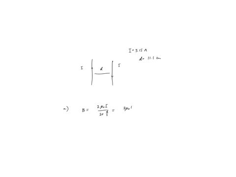 the-two-wires-shown-in-the-figure-below-are-separated-by-d-111-cm-and-carry-currents-of-i-515-a-in-opposite-directions-a-find-the-magnitude-and-direction-of-the-net-magnetic-field-at-a-point-97748