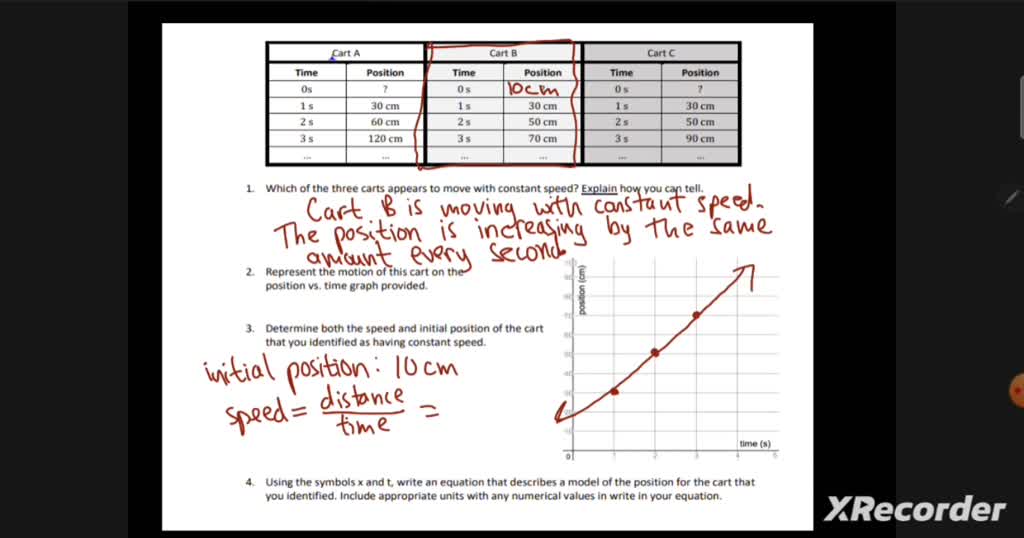 SOLVED: 2|c| Cart A 2c| Cart B 2c| Cart C Time Position Time Position ...