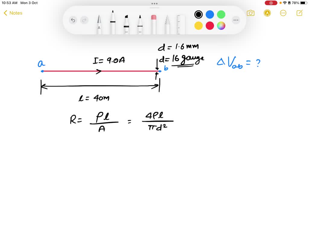 SOLVED What is the potential difference across one wire of a 40 m