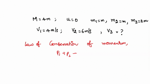 a-particle-of-mass-4-m-explodes-into-three-pieces-of-masses-m-m-and-2-m-the-equal-masses-move-along-x-axis-and-y-axis-with-velocities-4ms1-and-6ms1-respectively-the-magnitude-of-the-velocity-of-the-2