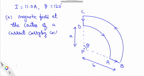 calculate-the-magnitude-and-direction-of-the-magnetic-field-b-at-a-point-p-due-to-a-current-i110-a-in-the-wire-shown-a-segment-bc-is-an-arc-of-a-circle-with-radius-b-300-cm-and-point-pis-at-16735