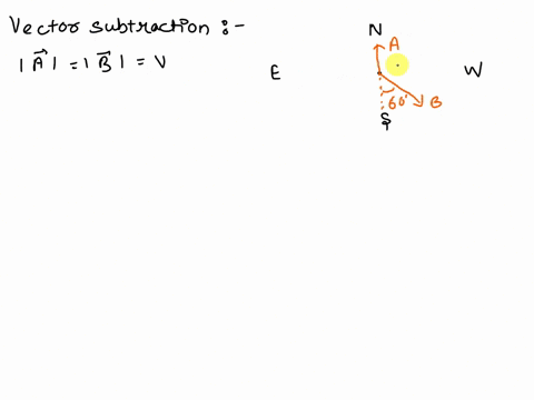 vectors-a-and-b-have-the-same-magnitude-v-the-direction-of-vector-a-is-north-and-the-direction-of-vector-b-is-60-degrees-west-of-south-what-is-the-magnitude-of-vector-a-minus-vector-b-56612
