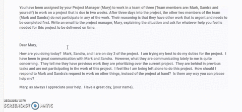 you-have-been-assigned-by-your-project-manager-mary-to-work-in-a-team-of-three-team-members-are-mark-sandra-and-yourself-to-work-on-a-project-that-is-due-in-two-weeks-after-three-days-into-t-35165