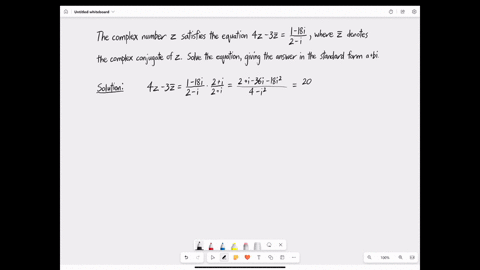 the-complex-number-z-satisfies-the-equation-4z-3z1-18i2-i-where-bar-z-denotes-the-complex-conjugate-of-z-solve-the-equation-giving-the-answer-in-the-standard-form-aib-66375