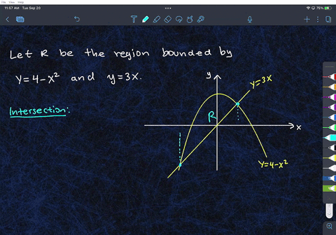 find-the-volume-of-the-solid-whose-base-is-the-region-in-the-xy-plane-that-is-bounded-by-the-parabola-y-4-x2-and-the-line-y-3x-while-the-top-of-the-solid-is-bounded-by-the-plane-z-x-4-85576
