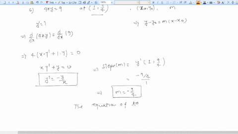 use-the-implicit-differentiation-to-find-an-equation-of-the-tangent-line-to-the-graph-at-the-given-point-4xy-9-at-1-at-23-x3-y-6xy-_-1-44476
